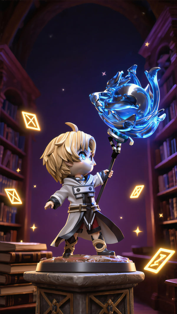 Chibi Mage Statue with Glowing Ice Staff - hero shot
