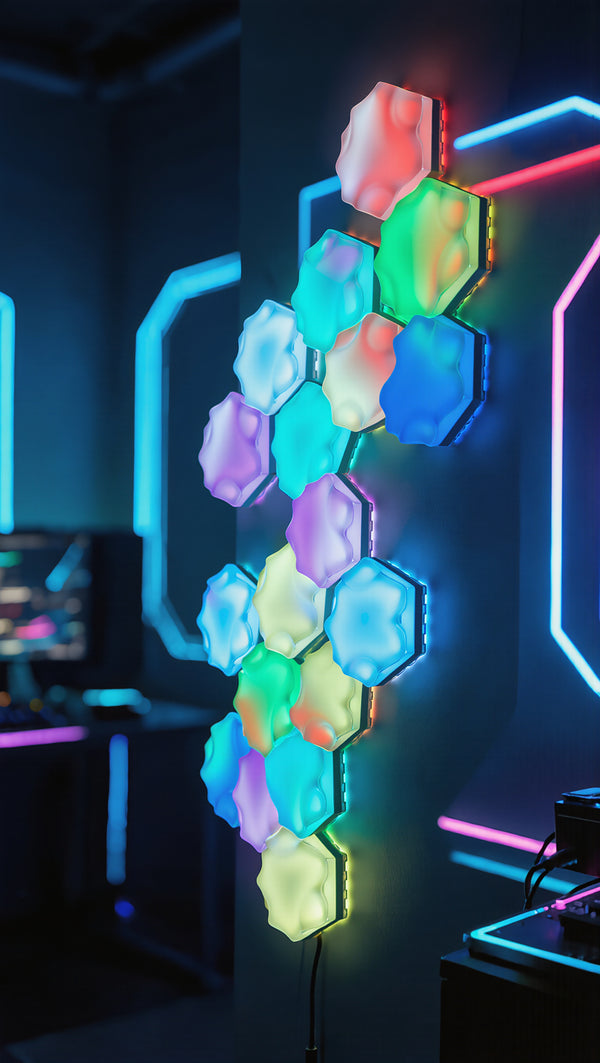 Hexagon RGB LED panel wall art, hero shot