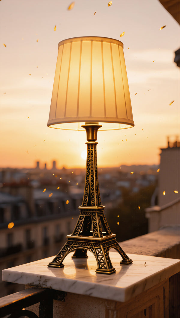 Eiffel Tower table lamp lit up, hero shot
